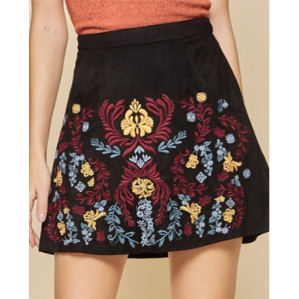 Lupita Embroidered Suede-like Skirt